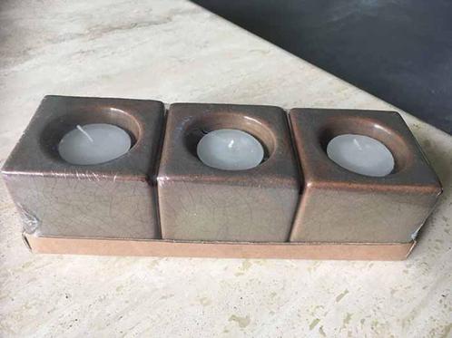 Bruin Vierkante waxinelichthouder Set van 3 - Nieuw, Huis en Inrichting, Woonaccessoires | Kandelaars en Kaarsen, Nieuw, Kandelaar