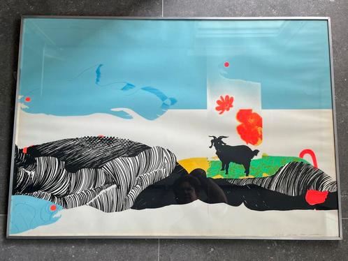 Geert Mols - Invaders - schilderij zeefdruk geit 1970, Antiek en Kunst, Kunst | Schilderijen | Abstract, Ophalen