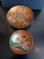 Messing schalen met geëmailleerde Art Deco bloemen, Ophalen of Verzenden