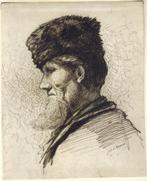 J. H. Moesman pentekening "Man m. Bontmuts", gesign, verso.., Ophalen