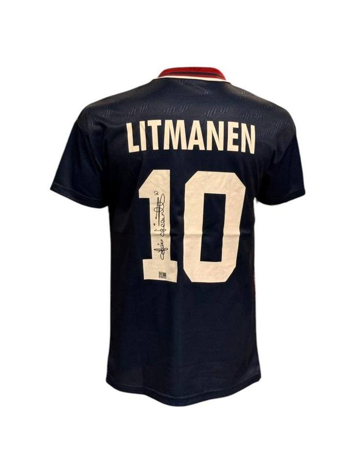 Jari Litmanen gesigneerd AFC Ajax 94/95 Uit Shirt, Verzamelen, Sportartikelen en Voetbal, Zo goed als nieuw, Shirt, Ajax, Ophalen of Verzenden
