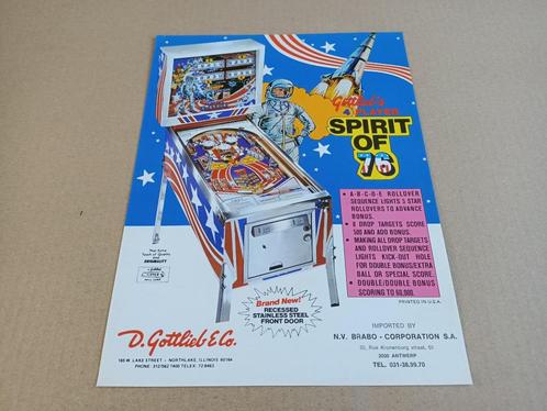 Flyer: Gottlieb Spirit Of 76 (1975) Flipperkast, Verzamelen, Automaten | Flipperkasten, Gebruikt, Mechanisch, Gottlieb, Verzenden