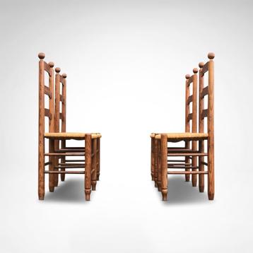 Eiken en wicker stoelen Georges Robert France 1960s beschikbaar voor biedingen