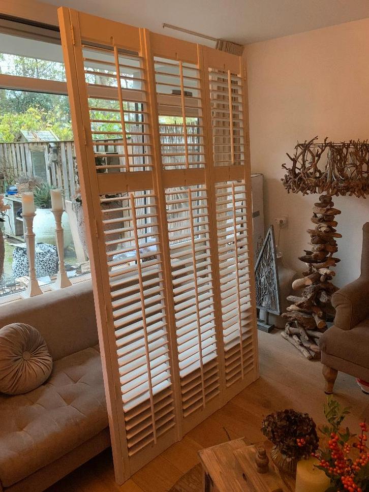 Houten shutters 3-luik 127 x 222cm, Huis en Inrichting, Stoffering | Gordijnen en Lamellen, Zo goed als nieuw, 200 cm of meer