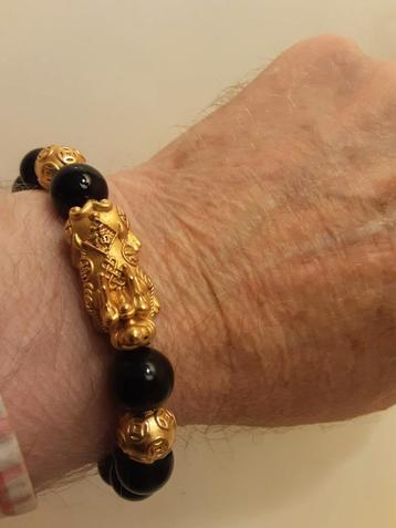 Chinese Lucky Armband, Black Pearls 24 Krt Gold beschikbaar voor biedingen
