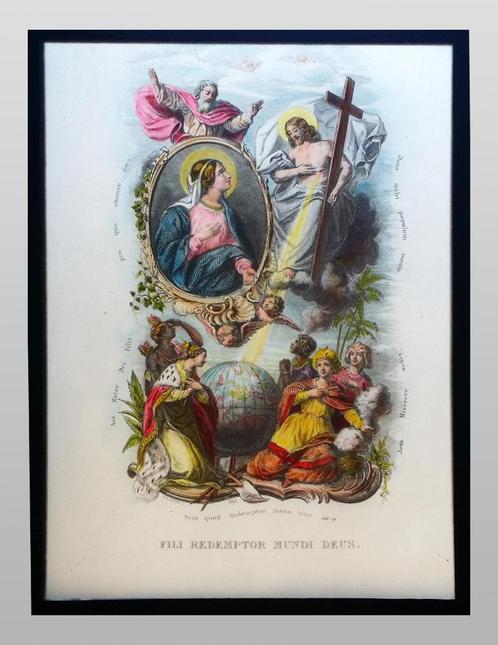 unieke grootformaat glas dia's handingekleurde gravures, Verzamelen, Religie, Gebruikt, Christendom | Katholiek, Overige typen