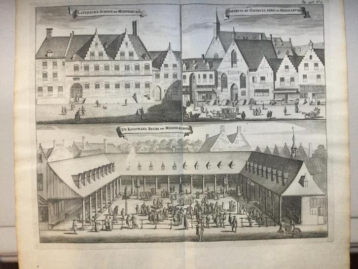 Zeeland, Middelburg, School, Gasthuis, Beurs, 1696, Antiek en Kunst, Kunst | Etsen en Gravures, Ophalen