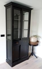 Vitrinekast, buffetkast, servieskast zwart, Huis en Inrichting, Kasten | Buffetkasten, Ophalen, Glas, 50 tot 100 cm, 150 tot 200 cm