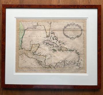 Oude kaart Golf van Mexico, ingelijst. beschikbaar voor biedingen