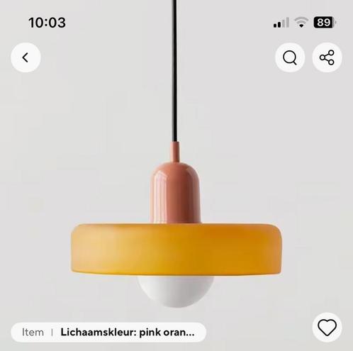Retro kleurrijk oranje met roze hamglamp, Huis en Inrichting, Lampen | Hanglampen, Nieuw, Minder dan 50 cm, Glas, Ophalen of Verzenden