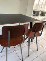 Schoolstoelen (set van 2) vintage met passer-poten, Huis en Inrichting, Stoelen, Ophalen, Gebruikt, Twee, Bruin