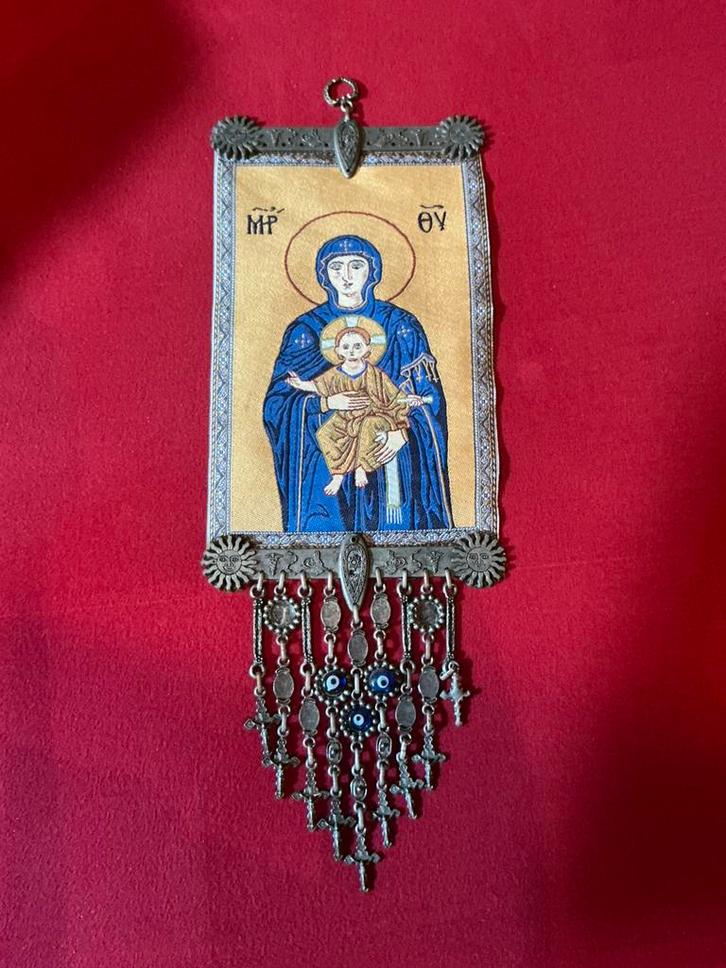 Wandhanger vaandel ❤️ Maria met kindje, Antiek en Kunst, Antiek | Religie, Ophalen of Verzenden