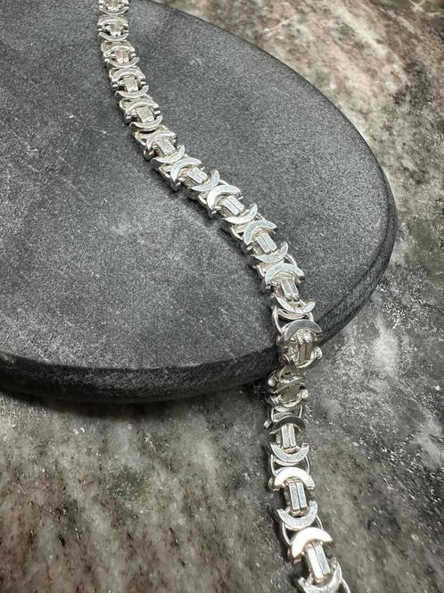 Sterling 925 zilveren platte koningsarmband, Sieraden, Tassen en Uiterlijk, Armbanden, Nieuw, Zilver, Goud, Ophalen of Verzenden
