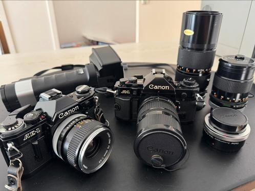 Canon A1 en Canon AE-1 body, Canon lenzen, Metz flitser, Audio, Tv en Foto, Fotocamera's Analoog, Zo goed als nieuw, Spiegelreflex