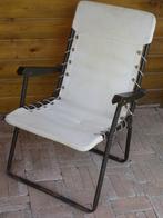 Vintage bruin stalen inklapbare campingstoel creme doek, Ophalen, Gebruikt, Campingstoel