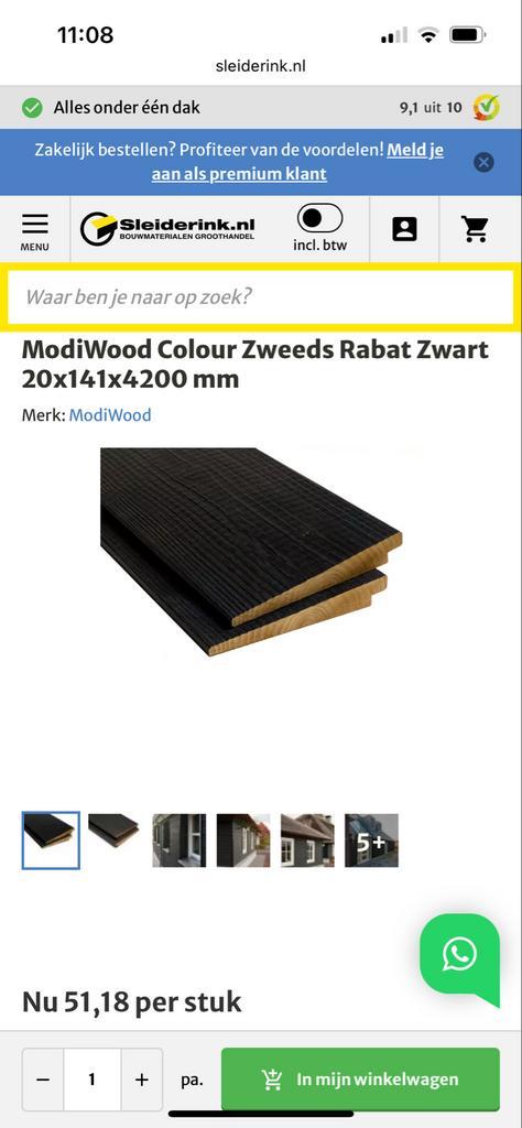 ModiWood Zweeds Rabat Zwart - Diverse Afmetingen, Doe-het-zelf en Verbouw, Hout en Planken, Nieuw, Plank, Overige houtsoorten