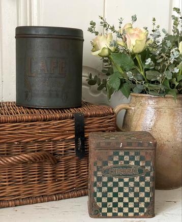 Brocante oud Frans CHICOREE blik groen geblokt  beschikbaar voor biedingen