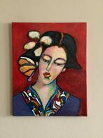 Japanse vrouw, op doek, gesigneerd, 40/50 cm, Antiek en Kunst, Kunst | Schilderijen | Modern, Ophalen of Verzenden