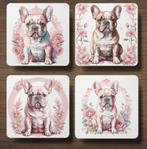 Franse Bulldog Delfts Roze onderzetters met houder, Ophalen of Verzenden, Nieuw, Glas of Kopje