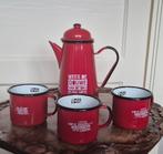 Douwe Egberts emaille koffiekan en 3 mokken, Huis en Inrichting, Keuken | Servies, Ophalen, Overige materialen, Gebruikt, Overige typen