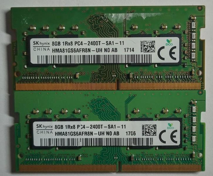 16GB DDR4 2x8GB PC4-19200 2400MHz Hynix Sodimm 1706 1714, Computers en Software, RAM geheugen, Gebruikt, Laptop, 16 GB, DDR4, Verzenden