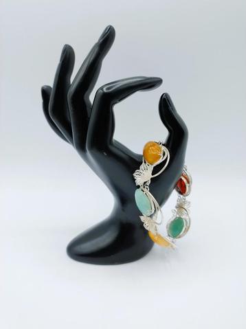 Zilveren armband met half edelstenen, 20 cm beschikbaar voor biedingen