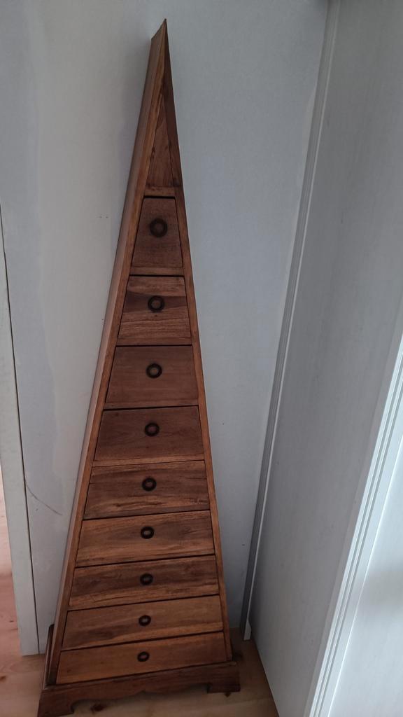 Teak houten piramide kast met 9 lades, Huis en Inrichting, Kasten | Ladekasten, Zo goed als nieuw, 150 tot 200 cm, 50 tot 100 cm