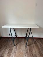 Bureau met schragen 120 x 60 cm (wit blad/antraciete poten), Ophalen, Zo goed als nieuw, Bureau