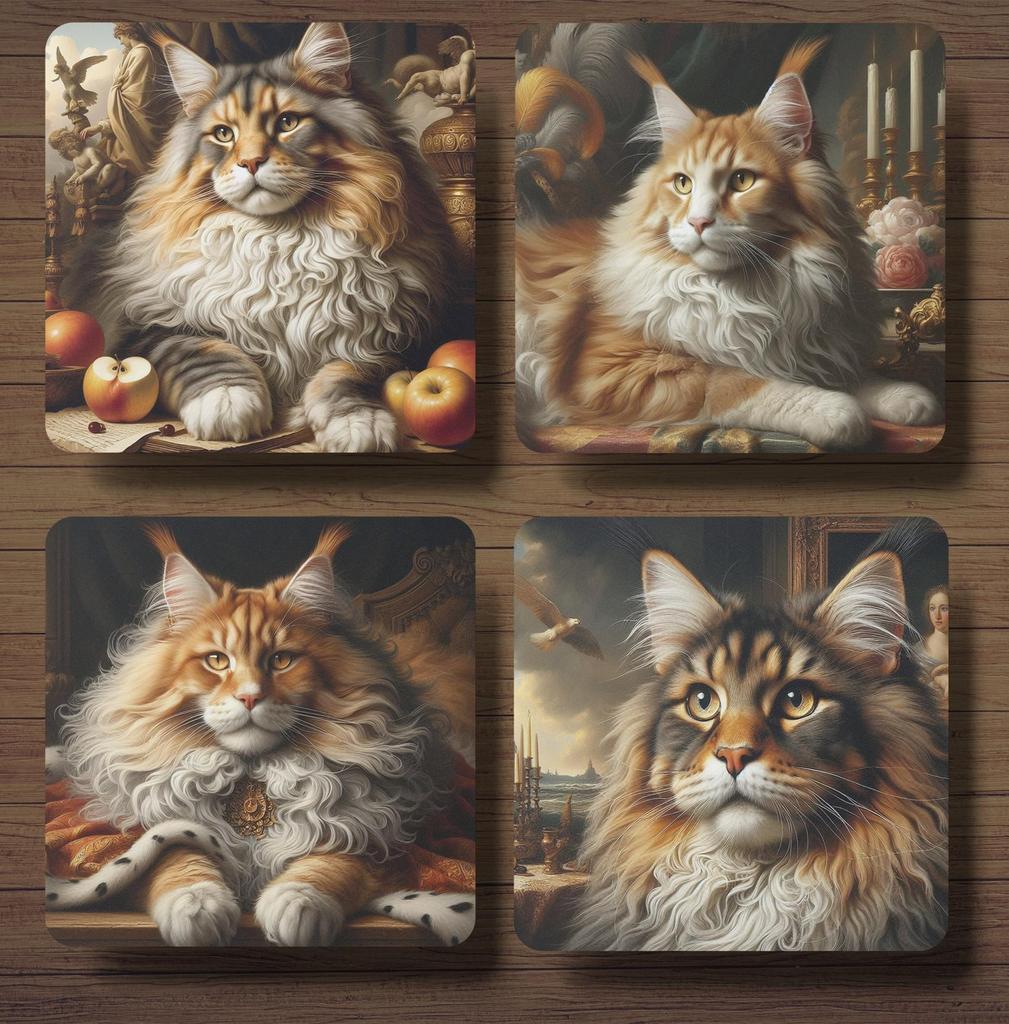 Maine Coon Barok onderzetters met houder, Verzenden, Nieuw, Glas of Kopje