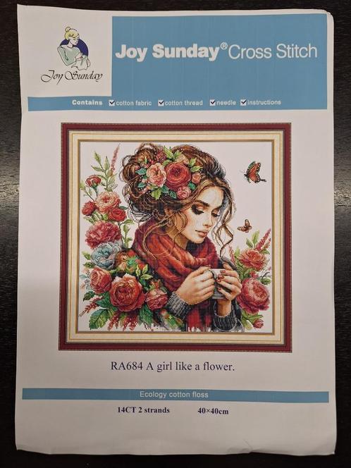 Compleet Borduurpakket Nieuw: Girl like a Flower, Hobby en Vrije tijd, Borduren en Borduurmachines, Nieuw, Borduurpakket, Handborduren