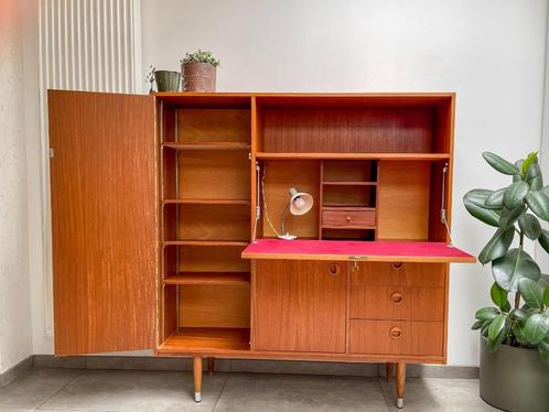 Highboard vintage teak secretaire - Mid-Century ‘60, Antiek en Kunst, Antiek | Meubels | Kasten, Ophalen