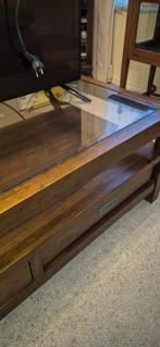 Massieve Salontafel met glasplaat, Huis en Inrichting, Tafels | Salontafels, Ophalen, Gebruikt, 100 tot 150 cm, 50 tot 100 cm