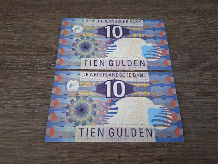 2 UNC biljetten 10 gulden IJsvogel 1997, opvolgend serienr., Postzegels en Munten, Bankbiljetten | Nederland, 10 gulden, Ophalen of Verzenden