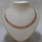 Zilveren tricolor collier platte schakel nr.890, Verzenden, Zo goed als nieuw, Zilver
