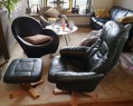 Luxe groen lederen relax fauteuil Skoghaug Industri Norway, Huis en Inrichting, Fauteuils, Ophalen, Gebruikt, 75 tot 100 cm, Leer