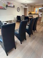 4 Zwarte Lederen Eetkamerstoelen - Netjes!, Huis en Inrichting, Stoelen, Ophalen, Gebruikt, Zwart, Leer