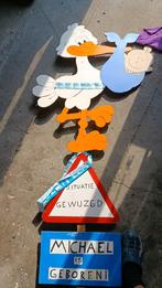 Geboortebord - Ooievaar met baby - Michael is geboren!, Ophalen, Gebruikt, Geboortebord