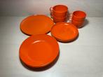 Vintage oranje Mepal tweepersoons campingservies, Ophalen of Verzenden
