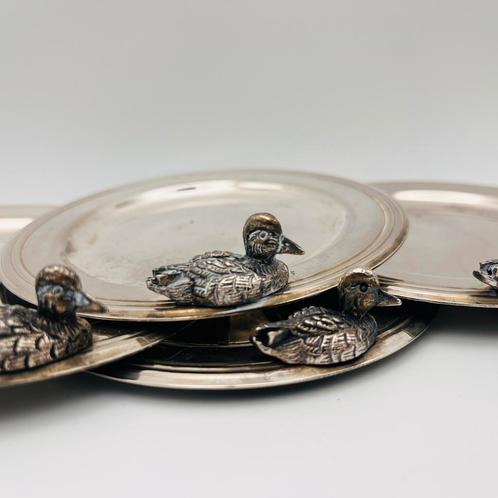 6 antieke kleine zilver kleurige schotels eend voorgerecht, Antiek en Kunst, Antiek | Goud en Zilver, Ophalen of Verzenden