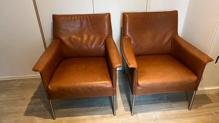 Design on Stock Limec fauteuil cognac leer, Huis en Inrichting, Fauteuils, Zo goed als nieuw, Leer, 50 tot 75 cm, Minder dan 75 cm