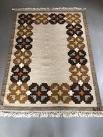 Vintage vloerkleed handgeweven gesigneerd SH Svensk Hemslöjd, Gebruikt, 100 tot 150 cm, Geen, Crème
