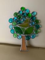 levensboom met kleine vogel glas in lood H 18 cm, B 13 cm, Ophalen of Verzenden