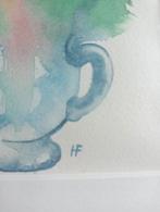 Aquarel Stilleven vaas met bloemen monogram HF, Verzenden