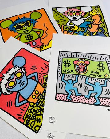 Unieke set (4 Litho+certificaten) Keith Haring “Andy Mouse” beschikbaar voor biedingen