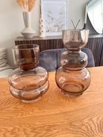 Licht bruin glazen vazen in verschillende vormen, Huis en Inrichting, Woonaccessoires | Vazen, Minder dan 50 cm, Glas, Zo goed als nieuw