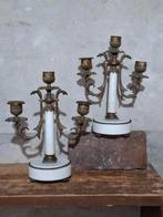 Oude antieke Franse set kandelaar marmer koper, Ophalen of Verzenden, Koper of Brons