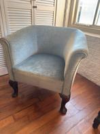 Vintage fauteuil blauw velours, Ophalen, Gebruikt, Minder dan 75 cm, 50 tot 75 cm