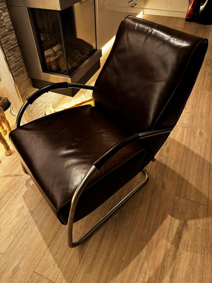 Jess Howard Leren Fauteuil - Stijlvolle Design Stoel, Huis en Inrichting, Fauteuils, Zo goed als nieuw, Leer, 50 tot 75 cm, 75 tot 100 cm