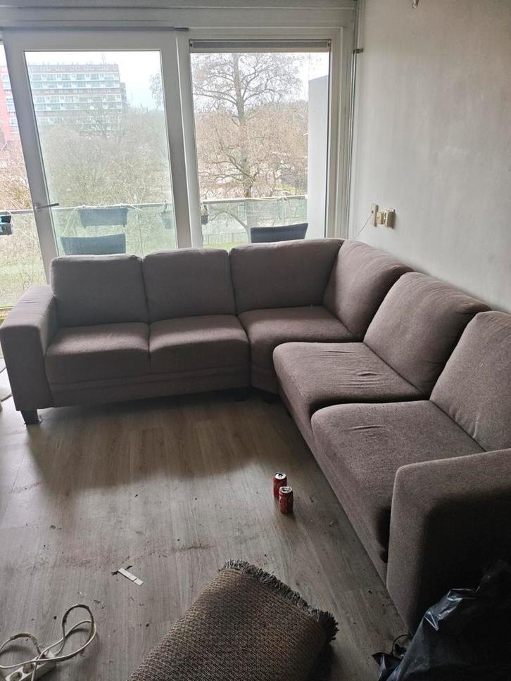 Licht bruine hoekbank., Huis en Inrichting, Banken | Complete zithoeken, Gebruikt, Ophalen