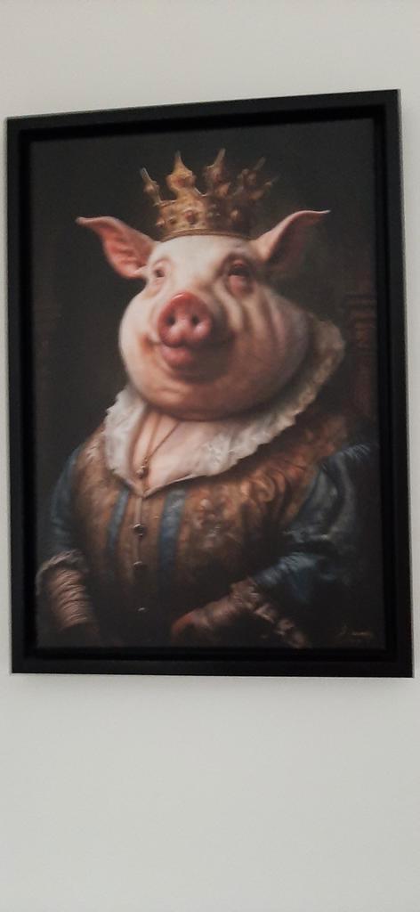Portret van een varken als koningin, Antiek en Kunst, Kunst | Schilderijen | Klassiek, Ophalen of Verzenden